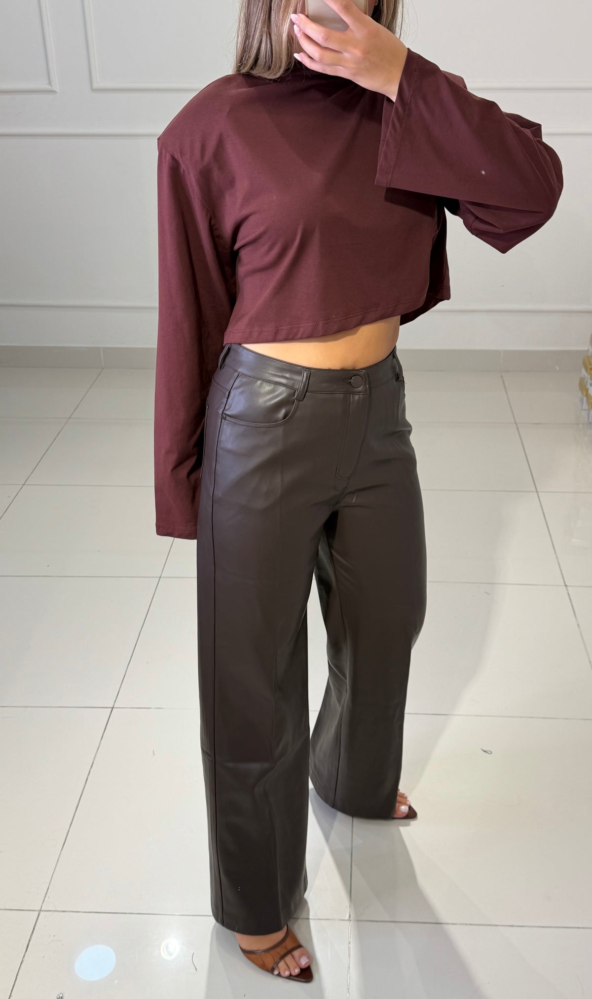 Wide leg in ecopelle