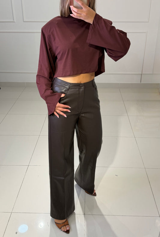 Wide leg in ecopelle